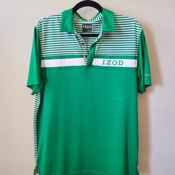 Men's Green & White Striped Izod Golf Polo Size Medium - Picture 1 of 8